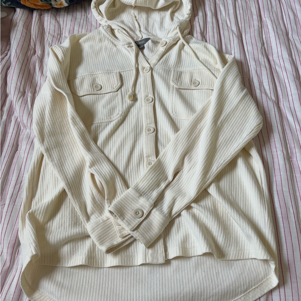 Cream Hooded Button-Up Shirt